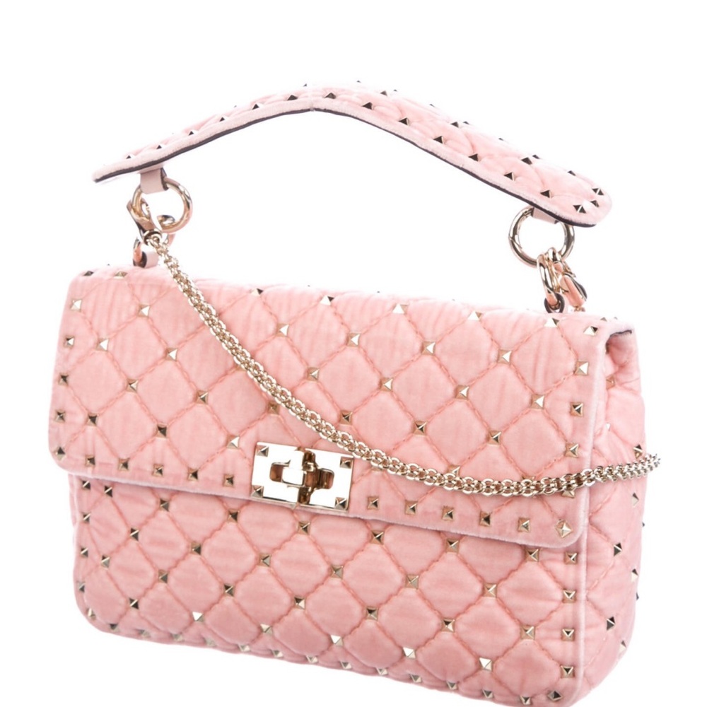 Medium Valentino Garavani Pink Velvet Rockstud Spike Purse